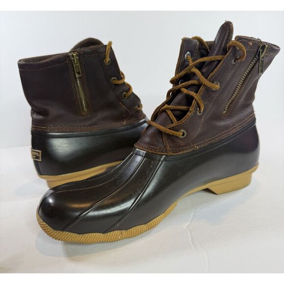 Sperry Womens Duck Boot Brown Rain Booties Warm Microfleece Rawhide Lace Up 11 - Picture 7 of 12
